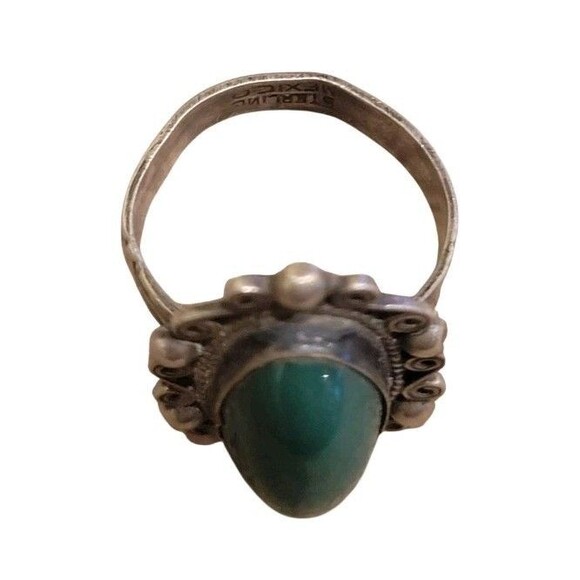 Vintage Sterling Silver Mexico Dark Green Jade Stone Ring Sz 6.5 Signed - Picture 6 of 8
